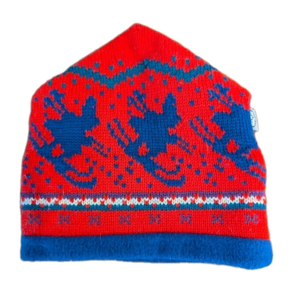 90s Vintage Igloos 100% Wool Knit Ski Beanie Hat Toboggan Snowboarding Red